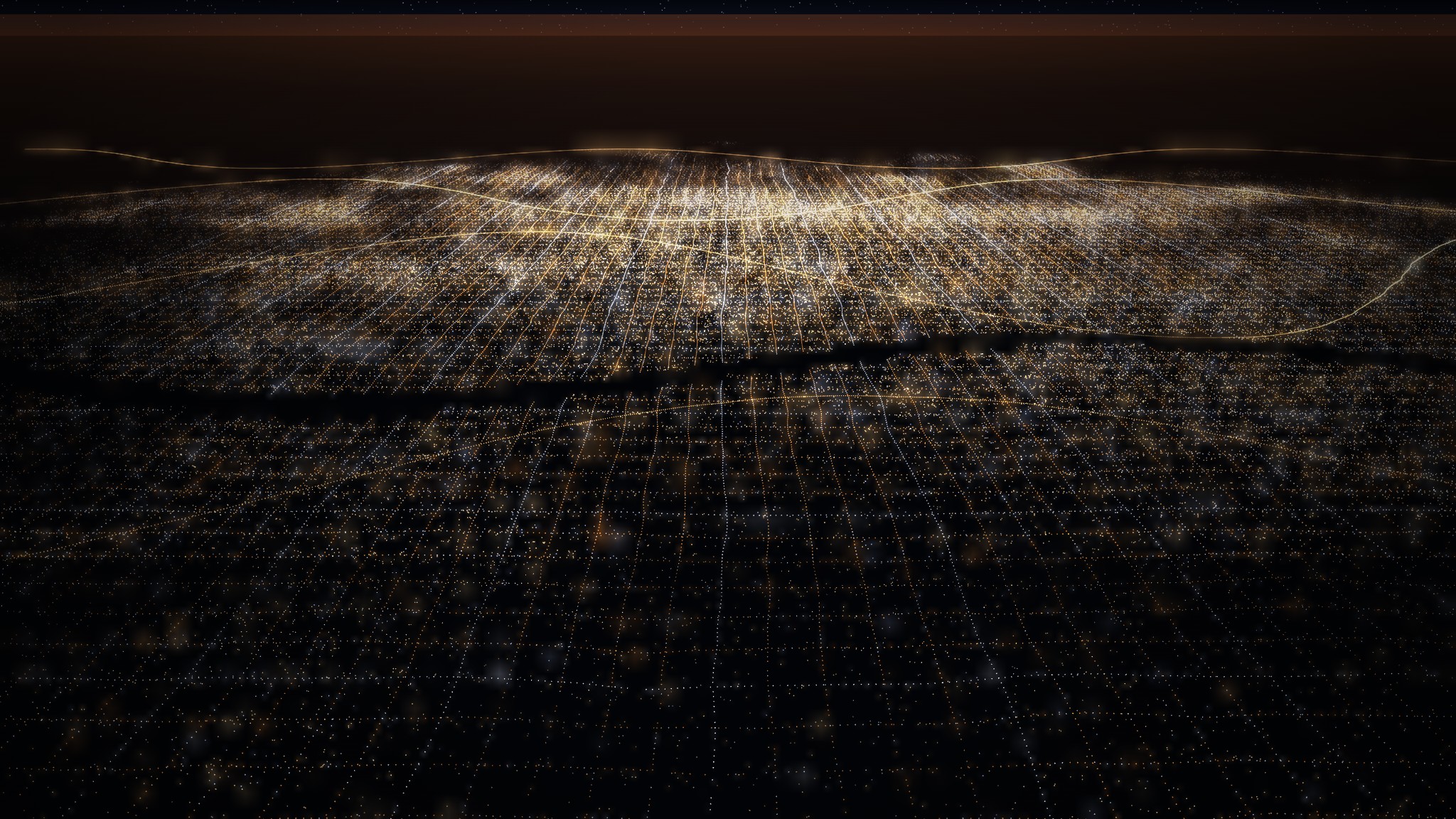 City lights from altitude at night